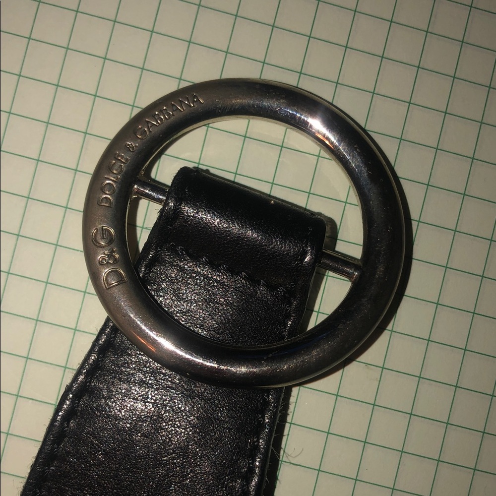 Dolce & Gabbana Black Leather women Belt with Round Silver Logo Buckle
